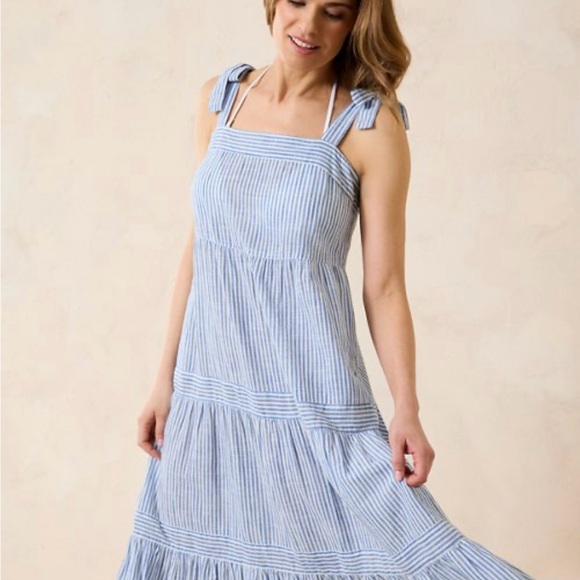 Tommy Bahama Shoreline Stripe Blue and White Cover up Midi Dress - Picture 2 of 7
